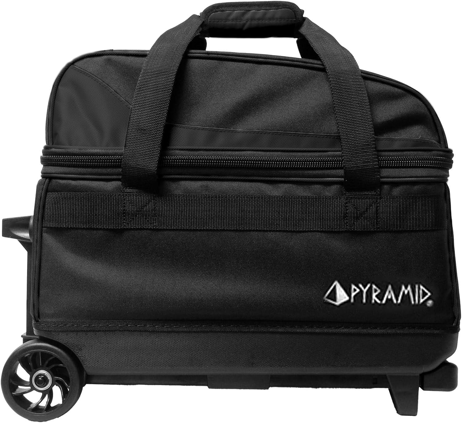 Prime Double Roller 2 Ball Bowling Bag with Large Separate Compartment for Bowling Shoes (Up to US Mens Size 16) or Accessories, Locking Handle - Extends to 40"