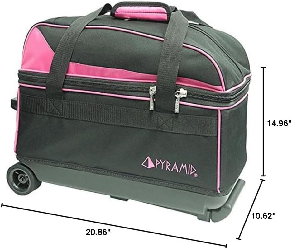 Prime Double Roller 2 Ball Bowling Bag with Large Separate Compartment for Bowling Shoes (Up to US Mens Size 16) or Accessories, Locking Handle - Extends to 40"