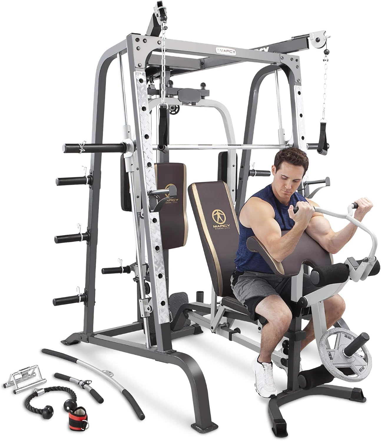 Smith Cage Workout Machine Full Body Strengthtraining Home Gym Equipment System with Leg Developer, Press Bar, PEC Deck, and Squat Rack