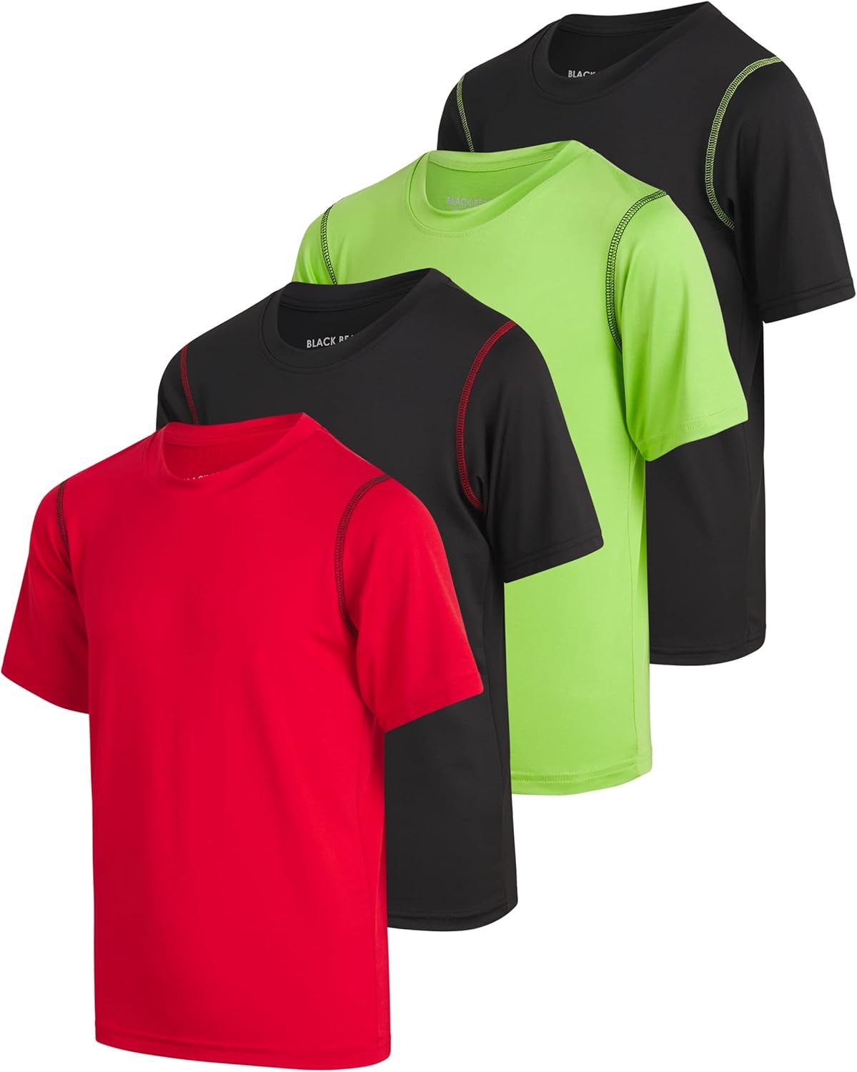 Boys Active Shirt - 4 Pack Athletic Performance Dry Fit Youth Shirt for Boys - Short Sleeve Kids Tshirts
