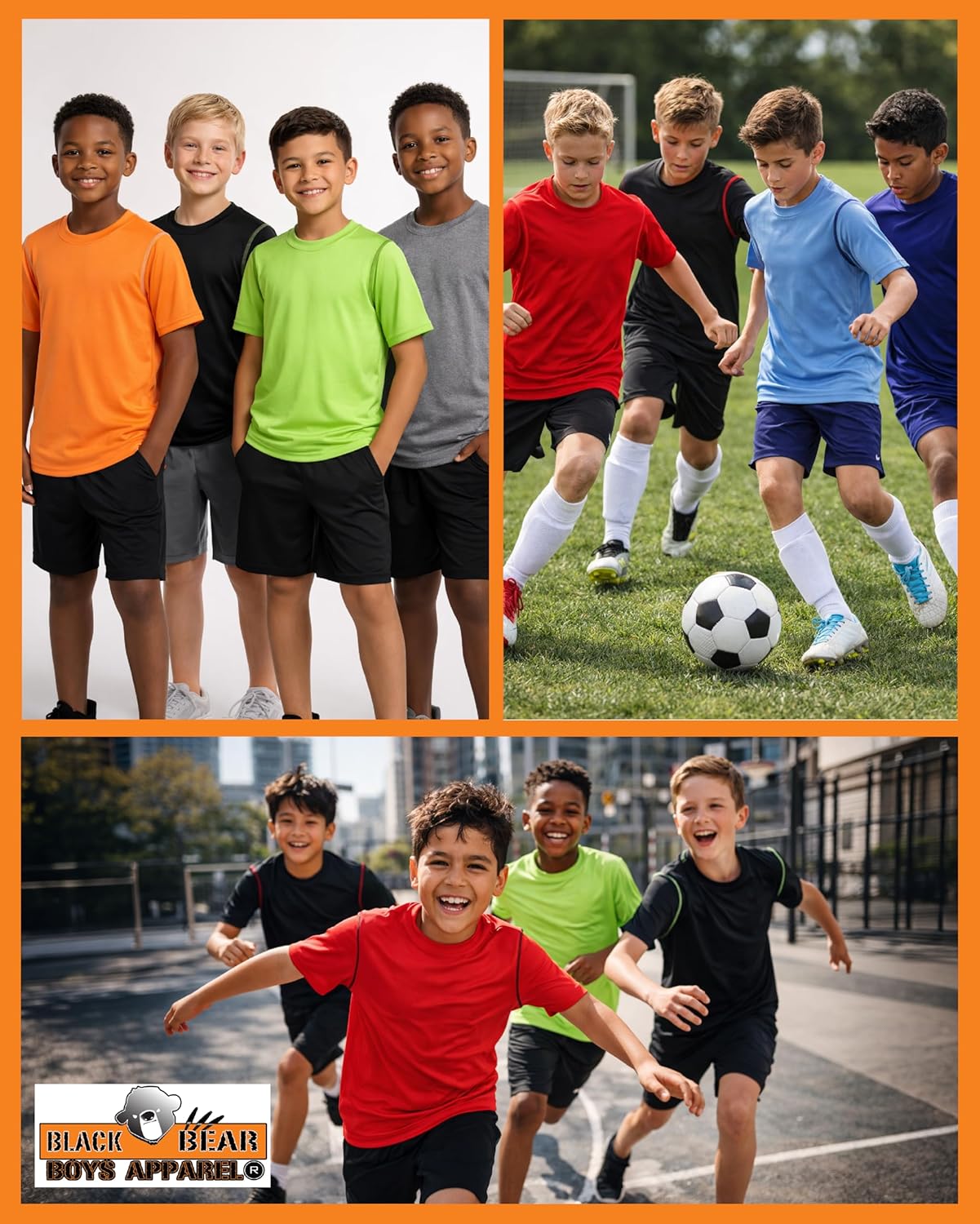 Boys Active Shirt - 4 Pack Athletic Performance Dry Fit Youth Shirt for Boys - Short Sleeve Kids Tshirts