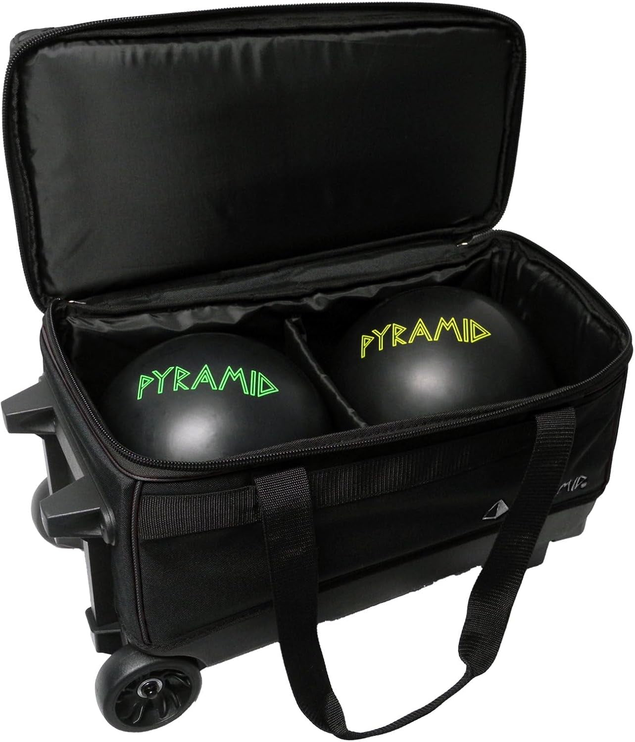 Prime Double Roller 2 Ball Bowling Bag with Large Separate Compartment for Bowling Shoes (Up to US Mens Size 16) or Accessories, Locking Handle - Extends to 40"